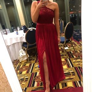 David’s Bridal Long One Shoulder Dress in Apple